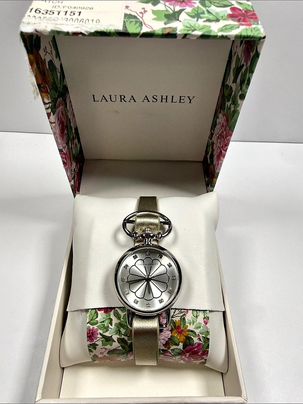 Laura Ashley Floral Watch in Silver & White Like New